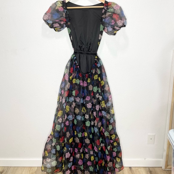 STAUD Penelope Organza Maxi Dress In Rainbow Bloom Black 4 - Picture 6 of 14